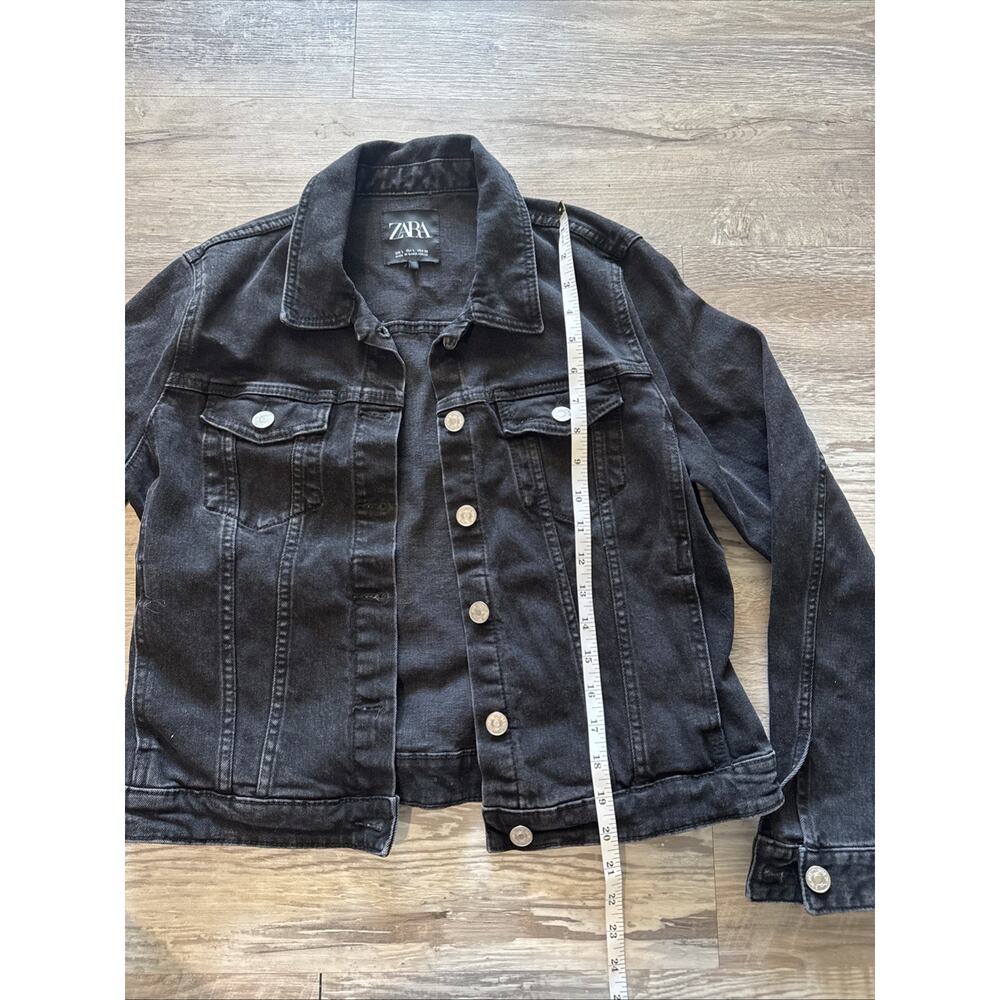 Zara Dark Black Denim Womens Size Large Classic Trucker Jean Jacket Coat - Picture 2 of 8